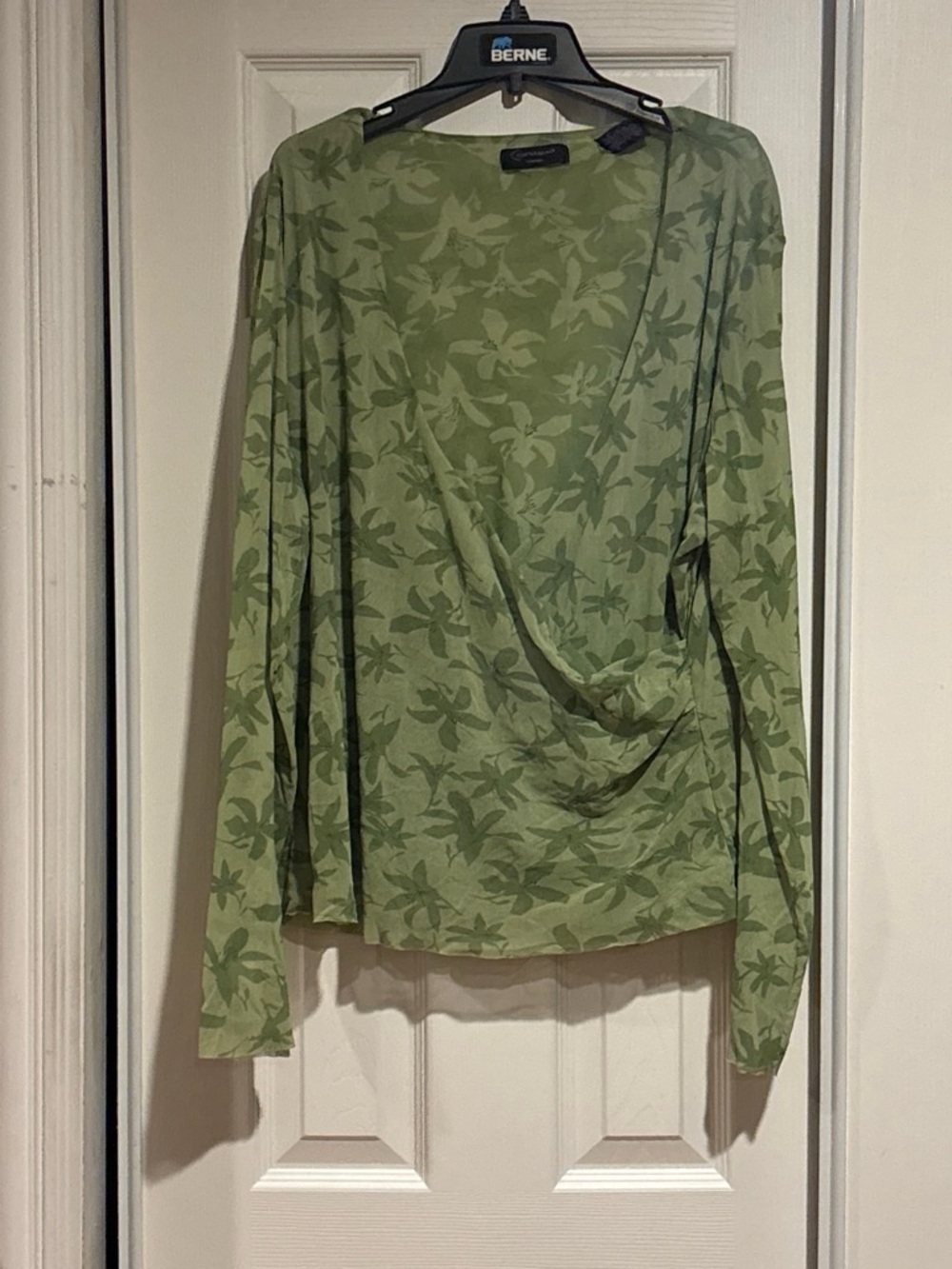 context Olive Green Long-Sleeve Draped Top